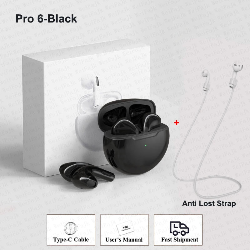 Fones de ouvido sem fio Bluetooth Air Pro 6 Pods