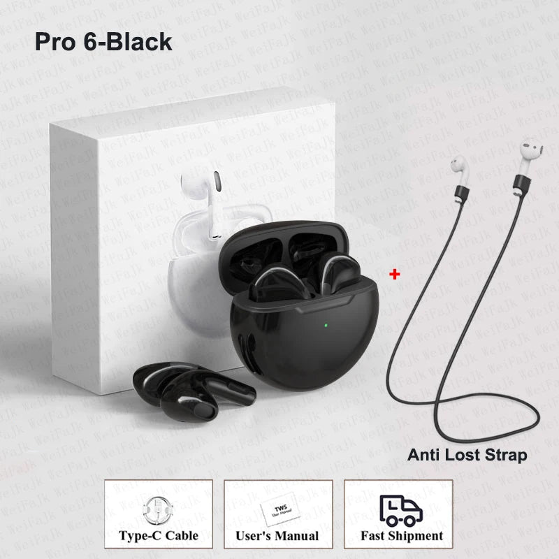 Fones de ouvido sem fio Bluetooth Air Pro 6 Pods